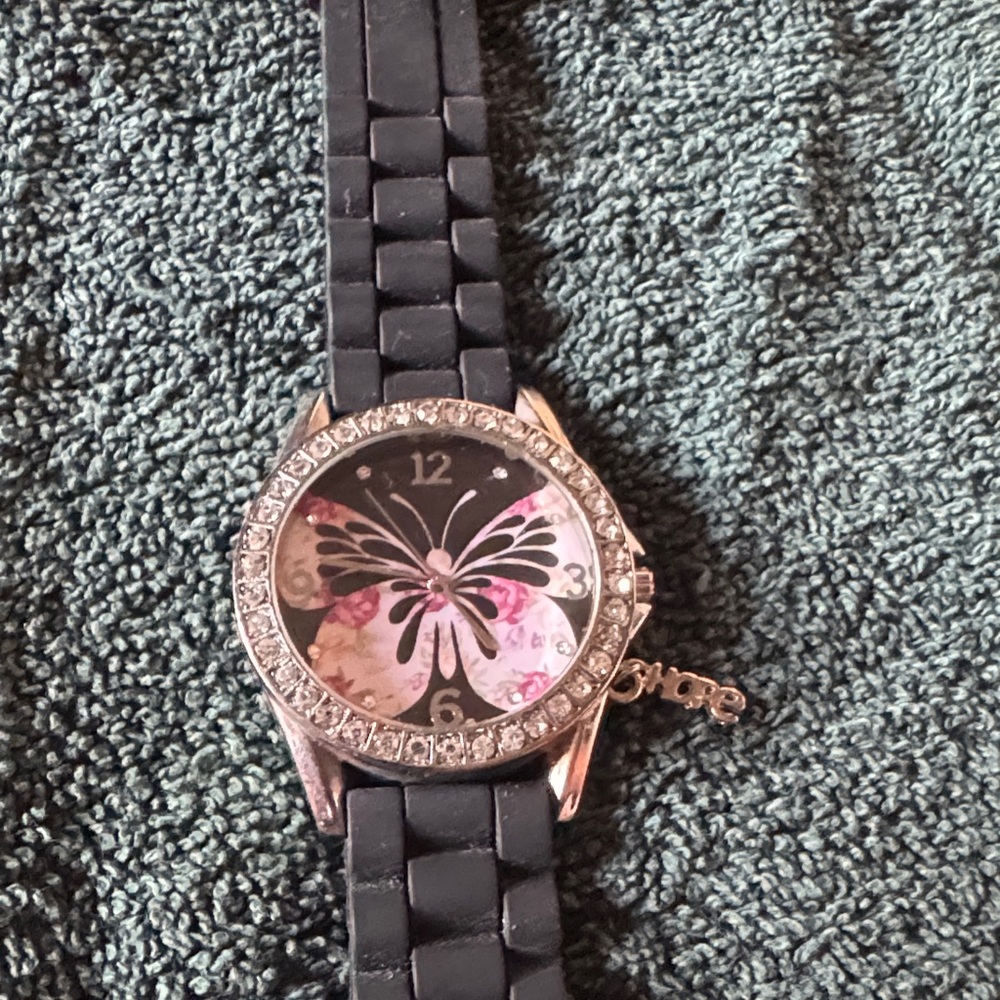 American Exchange Black and Silver Butterfly Watch